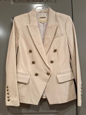 L'AGENCE Double-Breasted Cream Lamb Leather Blazer Jacket